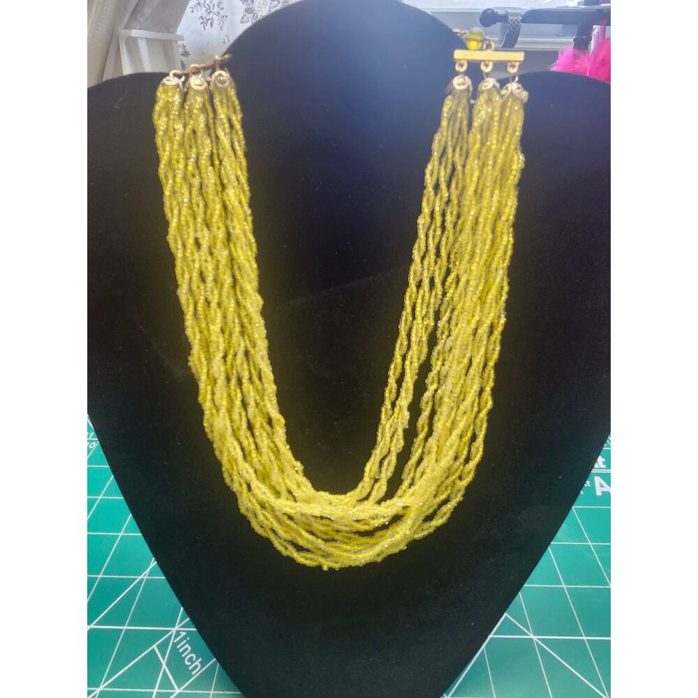 Vnt Yellow glass seed bead multi strand layered necklace adjustable 13-18" Japan